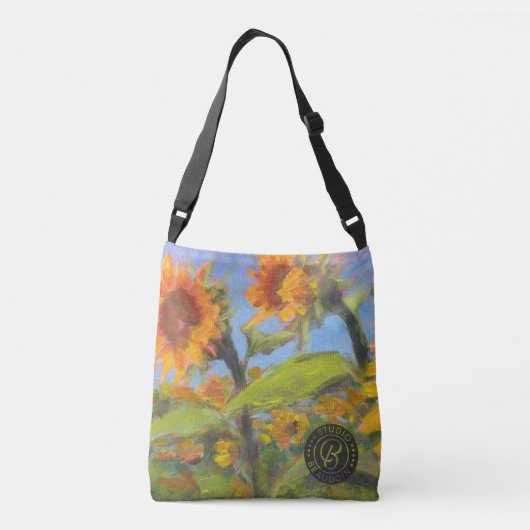 Sonnenblume Überdecktasche mit schwarzem Logo Tragetaschen Mit Langen Trägern (Rückseite)