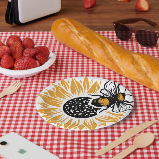 Sonnenblume und Biene Pappteller (Picknick)