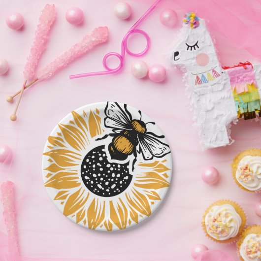 Sonnenblume und Biene Pappteller (Party)