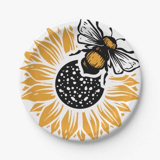 Sonnenblume und Biene Pappteller (Vorderseite)