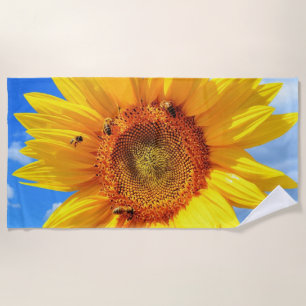 Sonnenblume und Bienen Strandtuch