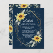 Sonnenblume und blau-geometrische Hochzeit Begleitkarte (Vorne/Hinten)