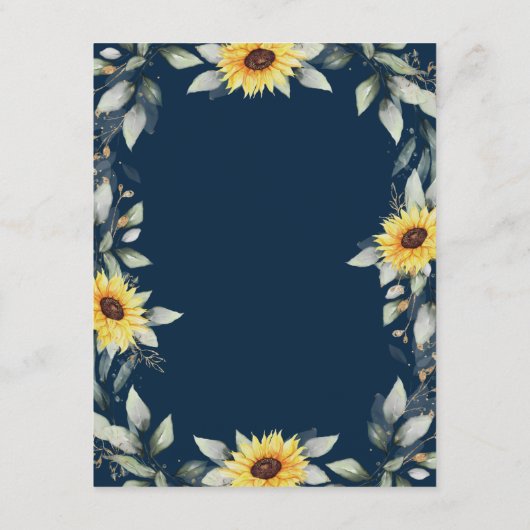 Sonnenblume und blau-geometrische Hochzeit Begleitkarte (Rückseite)