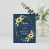 Sonnenblume und blau-geometrische Hochzeit Begleitkarte (Stehend Vorderseite)