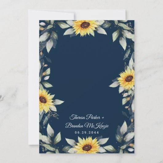 Sonnenblume und blau-geometrische Hochzeit Einladung (Rückseite)