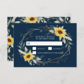 Sonnenblume und blau-geometrische Hochzeit RSVP Karte (Vorne/Hinten)