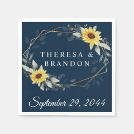 Sonnenblume und blau-geometrische Hochzeit Serviette