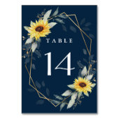 Sonnenblume und blau-geometrische Hochzeit Tischnummer (Rückseite)
