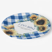 Sonnenblume und Blauer Gingham I. GRILLEN Pappteller (Schrägansicht)