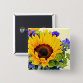 Sonnenblume und Blauer Statice Button (Vorne & Hinten)