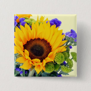 Sonnenblume und Blauer Statice Button
