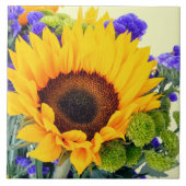 Sonnenblume und Blauer Statice Fliese (Vorderseite)
