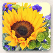 Sonnenblume und Blauer Statice Getränkeuntersetzer (Vorderseite)