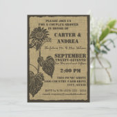 Sonnenblume und Burlap Couple-Dusche Einladung (Stehend Vorderseite)