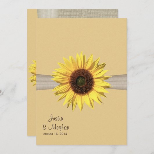 Sonnenblume und Burlap-Hochzeit Einladung (Vorne/Hinten)