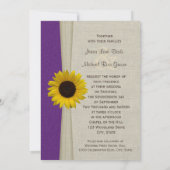 Sonnenblume und Burlap-Lila Hochzeit Einladung (Rückseite)