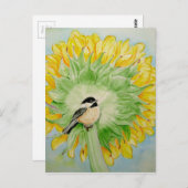 Sonnenblume und Chickadee Postkarte (Vorne/Hinten)