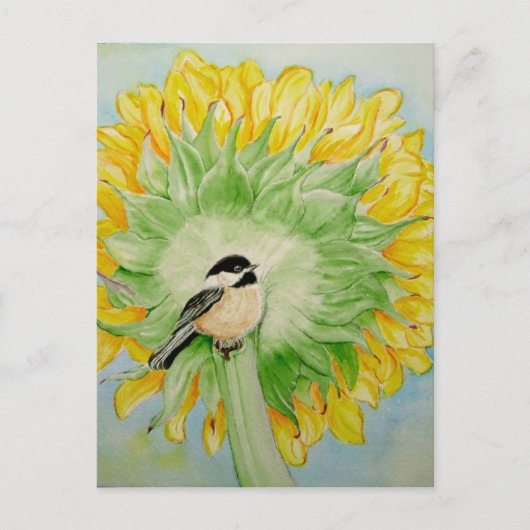 Sonnenblume und Chickadee Postkarte (Vorderseite)