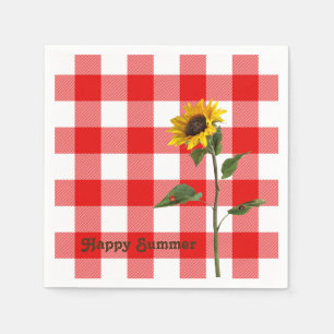 Sonnenblume und Damenkäfer auf Büffel kariert Serviette