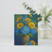 Sonnenblume und Hydrangea Postkarte (Stehend Vorderseite)