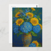 Sonnenblume und Hydrangea Postkarte (Vorne/Hinten)