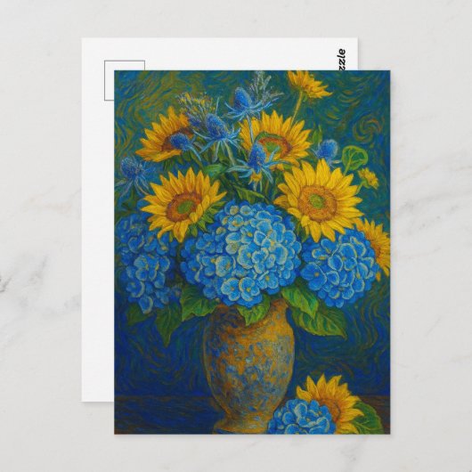 Sonnenblume und Hydrangea Postkarte (Vorne/Hinten)
