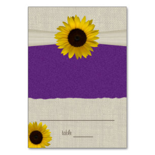 Sonnenblume und Jute Purpur Sitzkarte Tischnummer