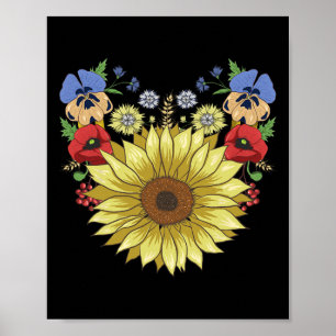 Sonnenblume und Klatschmohn Lustig Ukraine Floral Poster