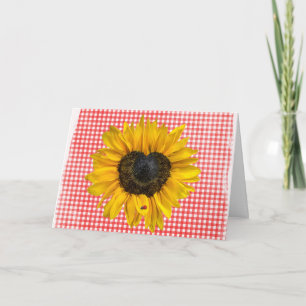 Sonnenblume und Ladybug zu Gingham Karte
