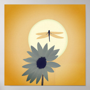 Sonnenblume und Libelle Minimalistische Kunst Poster
