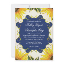 Sonnenblume-und Marine-Blau-Hochzeits-Einladung