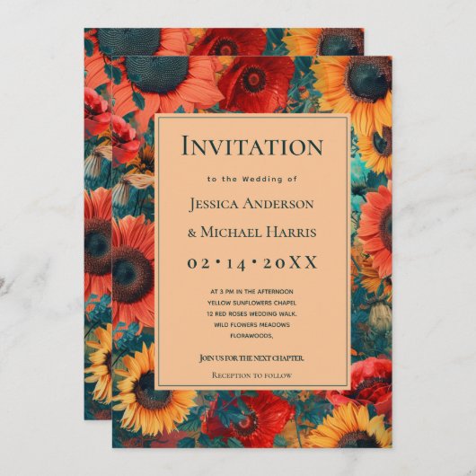 Sonnenblume und Mohnreverie Einladung (Vorne/Hinten)