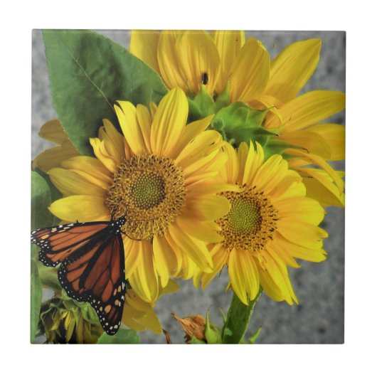 Sonnenblume und Monarch Butterfly Keramik Fliese (Vorderseite)