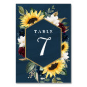 Sonnenblume und Navy Blue Magnolia Burgundy Weddin Tischnummer (Rückseite)
