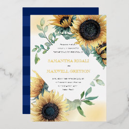 Sonnenblume und Navy Blue Rustic Wedding Folieneinladung
