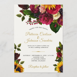Sonnenblume und Rosen rustikale Herbst-Monogramm-H Einladung