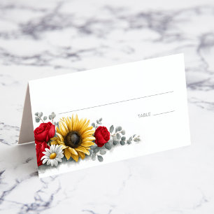 Sonnenblume und rote Rose Florale Hochzeitsplatzka Platzkarte