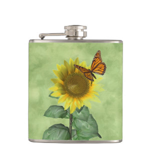 Sonnenblume und Schmetterling Flachmann