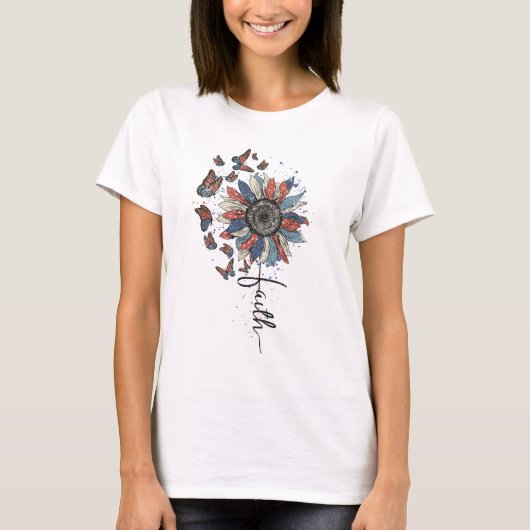 Sonnenblume und Schmetterling - USA-Flagge T-Shirt (Vorderseite)