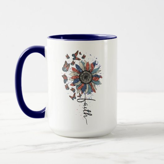 Sonnenblume und Schmetterling - USA-Flagge Tasse (Links)
