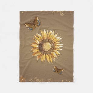 Sonnenblume und Schmetterlinge Vintage Elegant Fleecedecke