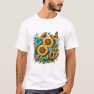 Sonnenblume und Schmetterlingsgebläse - Blütennatu T-Shirt