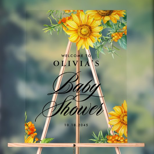 Sonnenblume und Sea Buckthorn Babydusche Willkomme Acrylschild (Neutral)