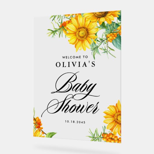 Sonnenblume und Sea Buckthorn Babydusche Willkomme Acrylschild (Winkel)