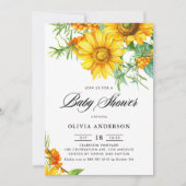 Sonnenblume und Sea Buckthorn QR Code Kinderdusche Einladung (Vorderseite)