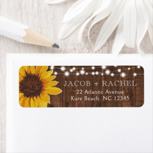 Sonnenblume und String-Lights Hochzeitsmarke (Insitu)