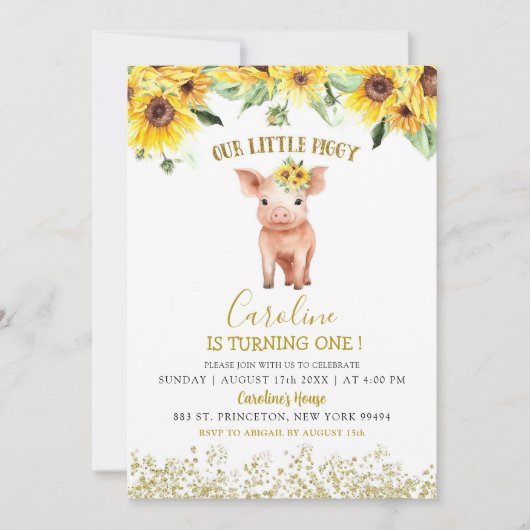 Sonnenblume unser kleines Schweine, das sich einen Einladung (Vorderseite)