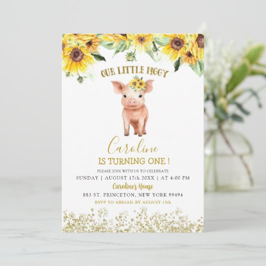 Sonnenblume unser kleines Schweine, das sich einen Einladung (Stehend Vorderseite)