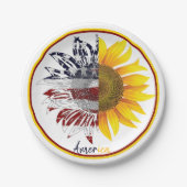 Sonnenblume unter der amerikanischen Flagge Pappteller (Vorderseite)