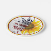 Sonnenblume unter der amerikanischen Flagge Pappteller (Schrägansicht)